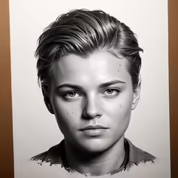 a pencil drawing of a young woman with a haircut