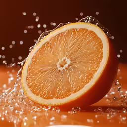 an orange being rindled by water on top of a wooden table