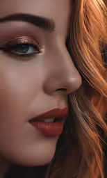 close up shot of woman with red hair wearing metallic eyeshadow