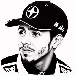 a drawing of a man in a baseball cap