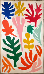 a very unique and colorful painting with abstract leaves