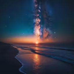 an amazing night sky over the ocean with stars