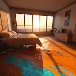 an empty room with a wooden floor in the sunlight