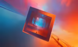 an image with blue, pink and orange in the middle