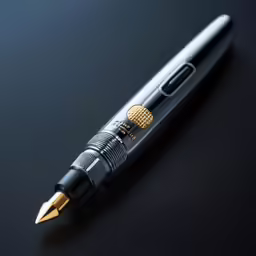 an elegant fountain pen sitting on a black surface