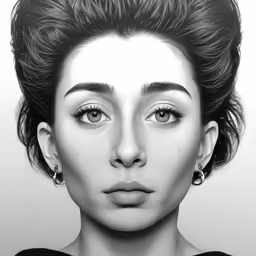 a drawing of a woman with large eyelashes and a black top