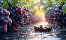 some grapes that are hanging on a plant