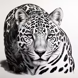 a black and white photo of a leopard