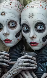 three woman in costume with face paint and hands holding each other