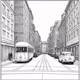 an old street scene with cars on the road