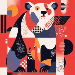 an abstract painting with a panda bear in the middle