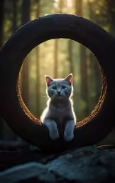 an adorable cat with big eyes sitting inside of a tire