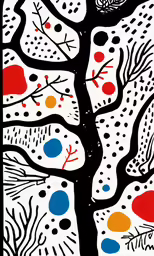 an art print featuring a tree and colorful dots
