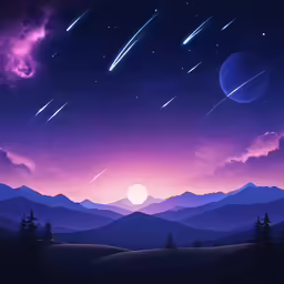 a night sky with mountains and some stars in the background