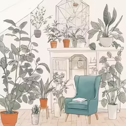 a chair and some plants on a floor