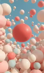 balls in air with blue sky and clouds behind