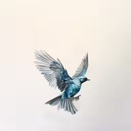 a blue bird is flying in the sky,a blue bird with an orange beak flying