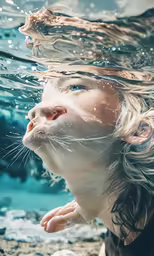a woman in water and looking up at something