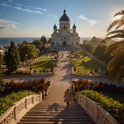 a young girl walking down a set of stairs
