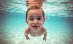 an adorable little girl is underwater in the water