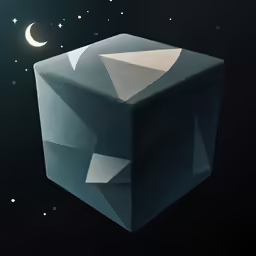 a small cube shaped like an object with stars in the background