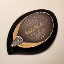 a round black and white object on display