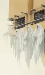 a number of ghost statues in front of a building