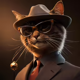 a cat wearing sunglasses and a tie with a suit on