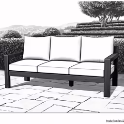 a drawing of a couch with white pillows