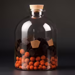 a glass jar filled with small candy balls