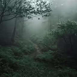 a trail in the middle of the forest with lots of green