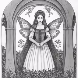 a fairy with a long dress and large wings