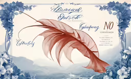 an advertisement with flowers and a red feather