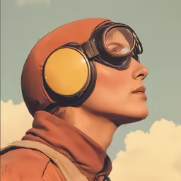 woman wearing binoculars standing in front of a sky