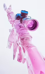 a pink light - blue and white object with long plastic arms