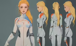 the girl is wearing different outfits for her character design