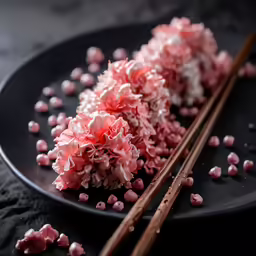 food and chopsticks are placed on a plate