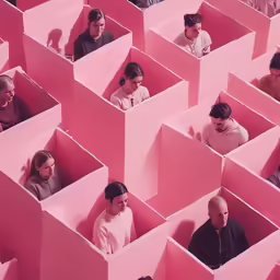 group of people in rectangular blocks that have different colors and sizes