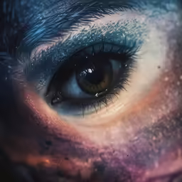 closeup of an eye and space pattern