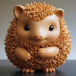 a small sculpture of a hedgehog with curly hair and eyes