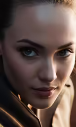 young woman posing for the camera wearing a brown coat