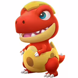 a cartoon dinosaur is sitting down,an adorable little red dinosaur sits on the ground