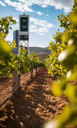 a winery sign in the middle of a vineyard