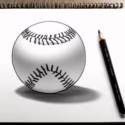a pencil drawing a baseball ball on a piece of paper