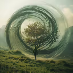 there is a person standing in front of an artistic tree