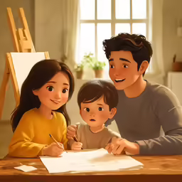 a family who is doing something they want in the picture