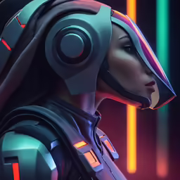 a woman with headphones on looking into the distance