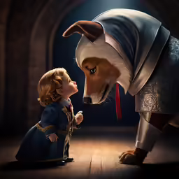 there is a child and a dog in the photo