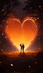 a painting of two people facing each other in the shape of a heart