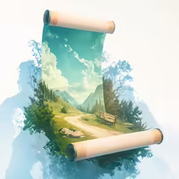 an artistic paper poster of two long empty rolled up scrolls